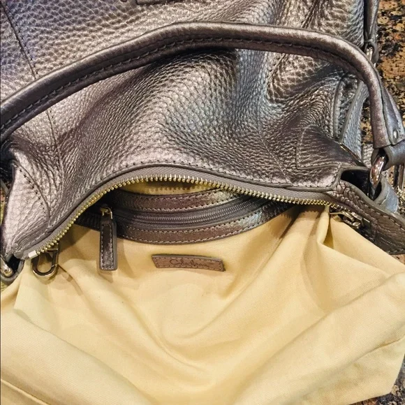 🪩COLE HAAN SILVER LEATHER BAG SATCHEL TOTE - Picture 7 of 11